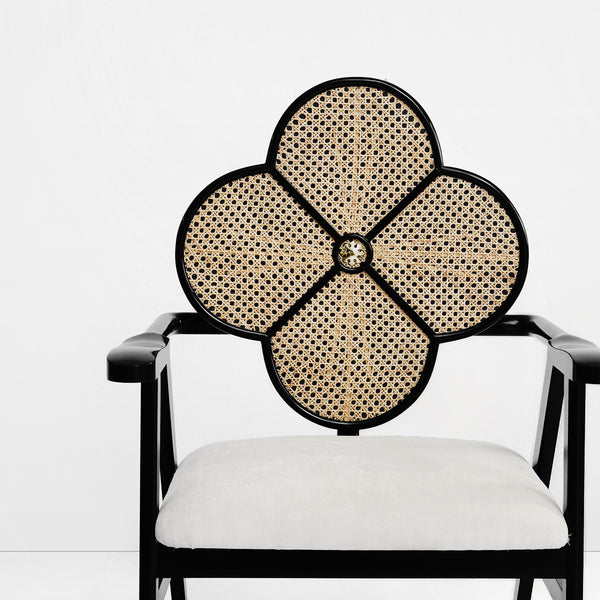 Fleur Chair in Cane and White Velvet