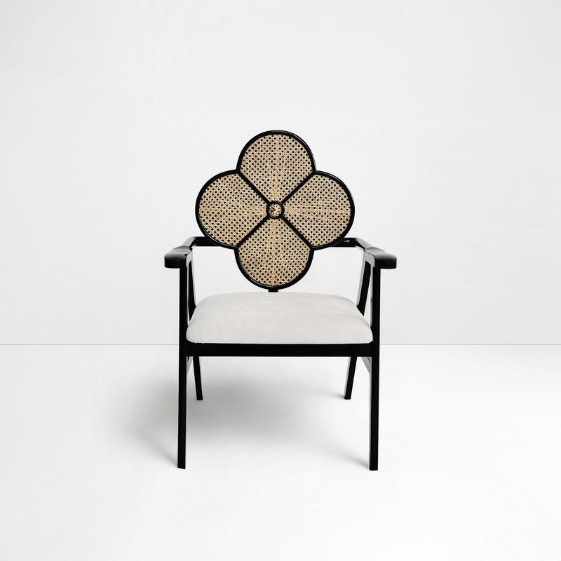 Fleur Chair in Cane and White Velvet