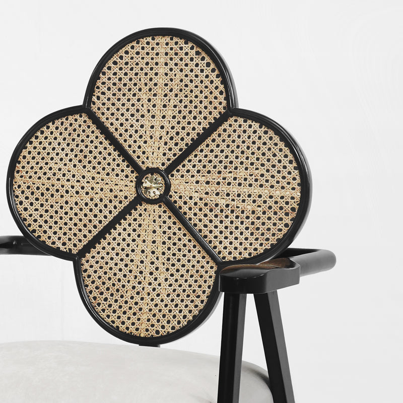 Fleur Chair in Cane and White Velvet