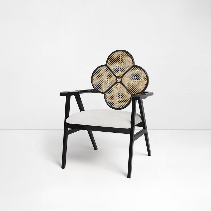Fleur Chair in Cane and White Velvet