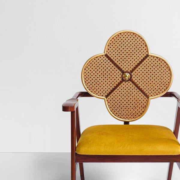 Fleur Chair in Cane and Yellow Velvet Suede