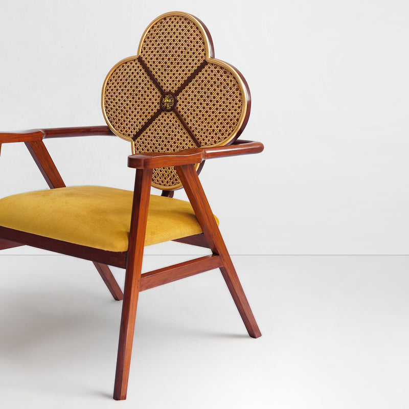 Fleur Chair in Cane and Yellow Velvet Suede