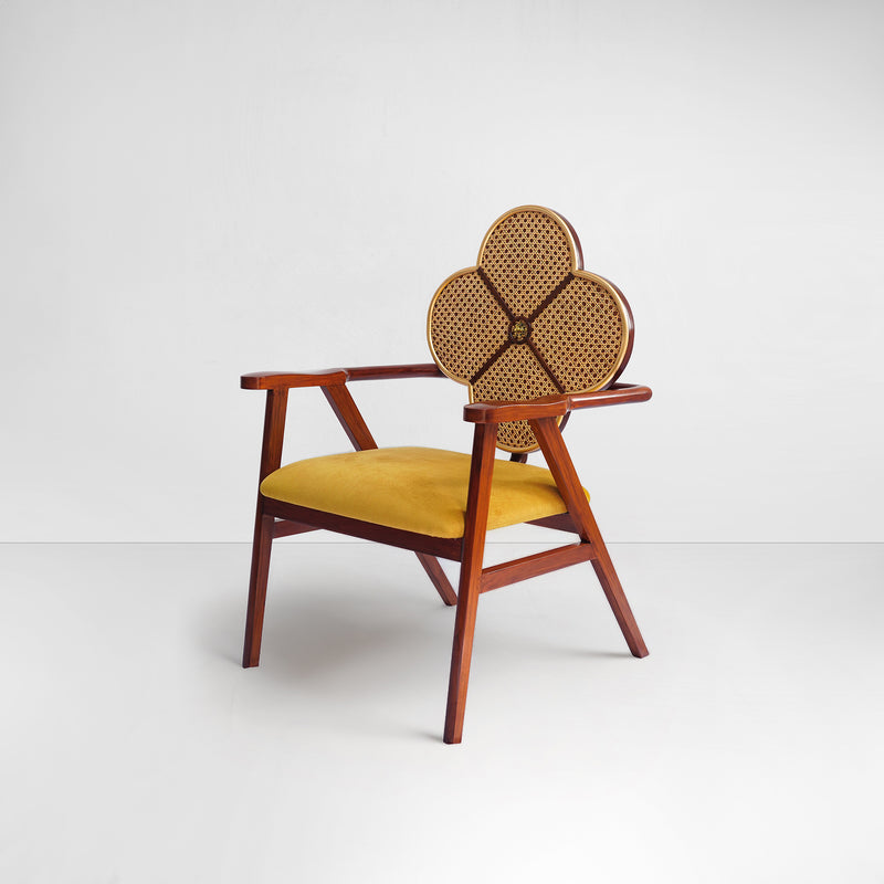 Fleur Chair in Cane and Yellow Velvet Suede