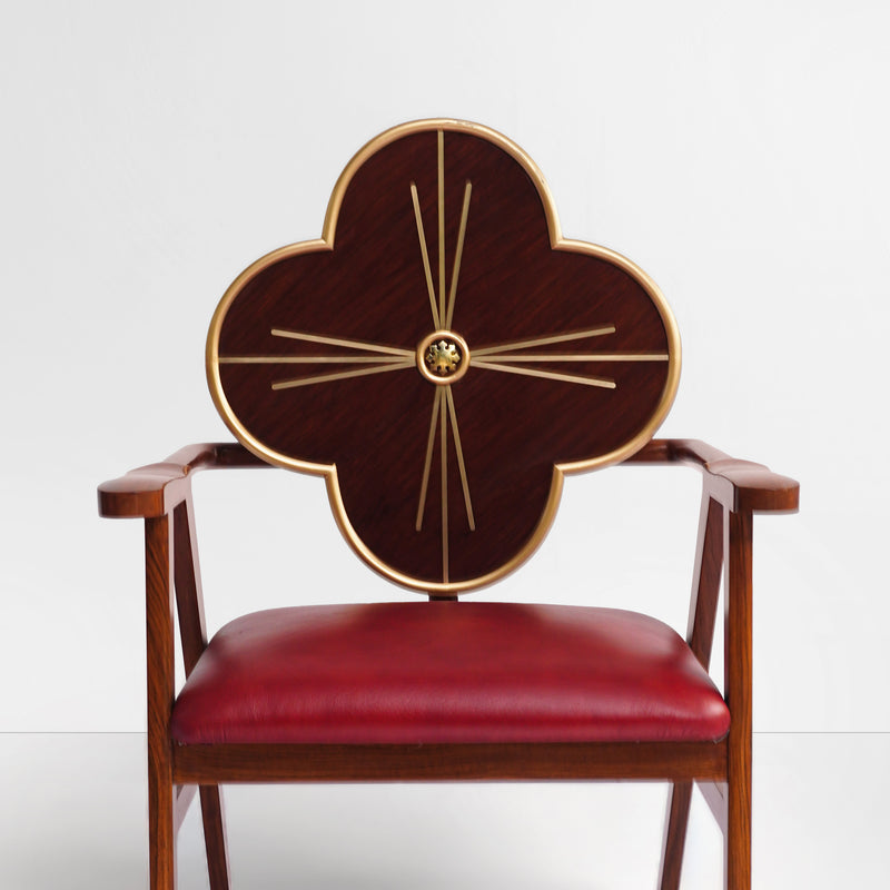 Fleur Chair in Wood Back Red Leather