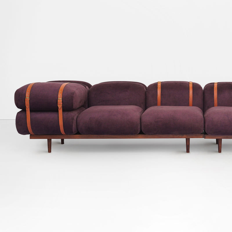 Bevel Sofa in Plum Velvel Suede