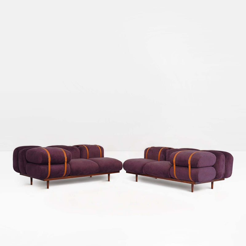 Bevel Sofa in Plum Velvel Suede