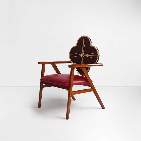 Fleur Chair in Wood Back Red Leather